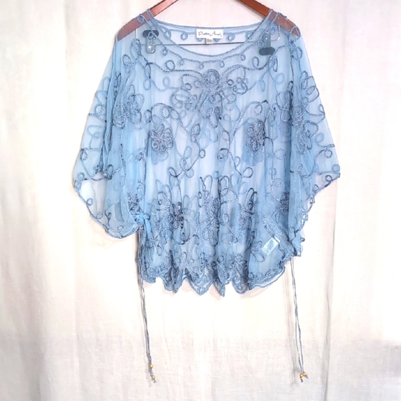 Pretty Angel Light Blue Silk Blend Sheer Lace Cover Top One Size Fits Most - Picture 1 of 7